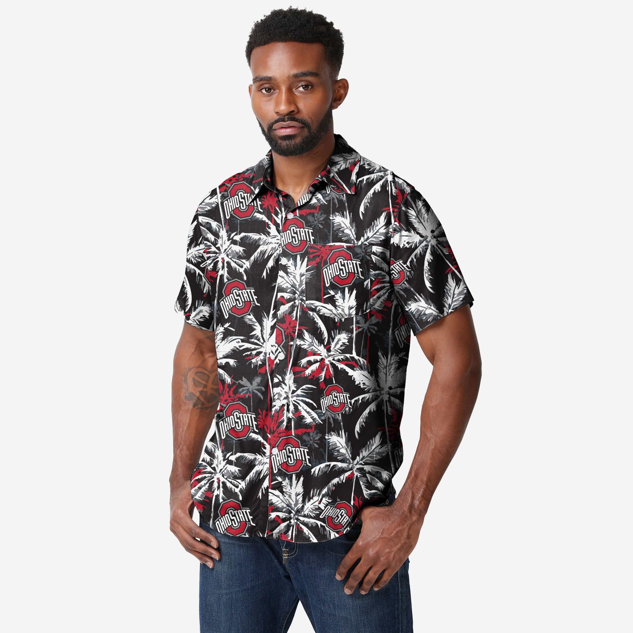 ohio state dress shirt Men's Antigua Black Ohio State Buckeyes Porter Woven Tri-Blend Long Sleeve Button-Down Shirt Size: Small