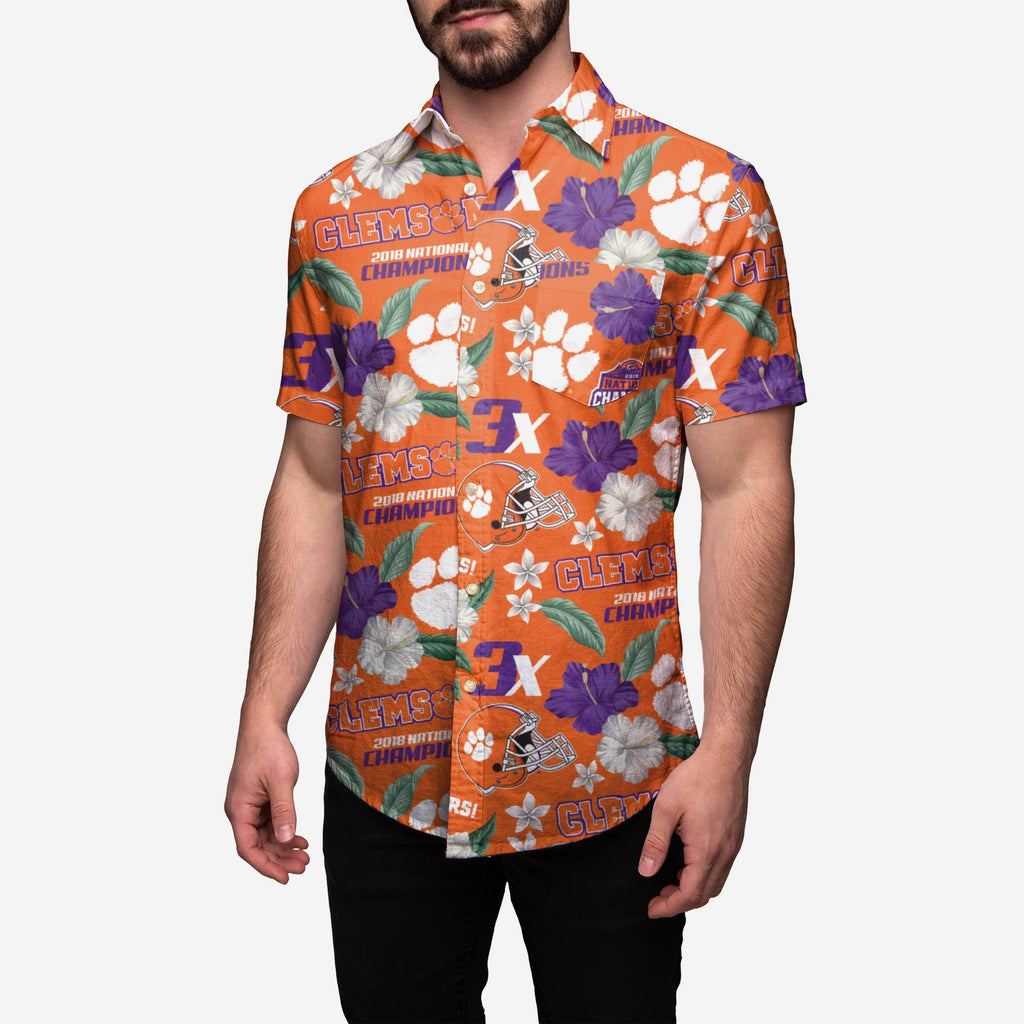Clemson Tigers 2018 Football National Champions Floral Button Up Shirt FOCO S - FOCO.com