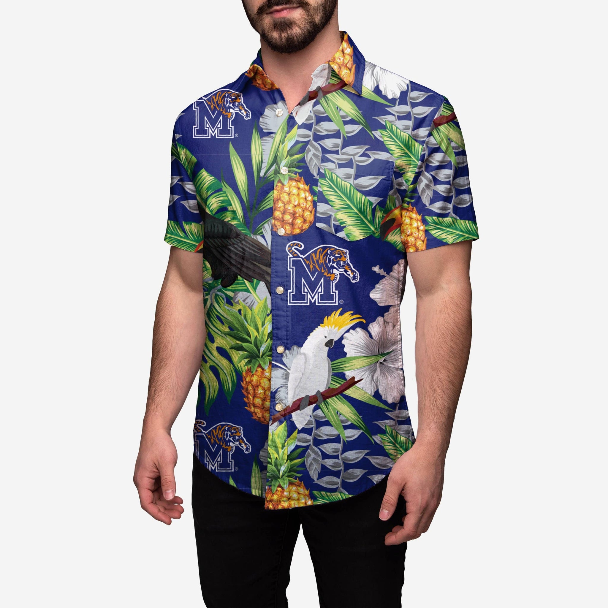 NCAA Memphis Tigers Floral Button-Up Shirt - Team Color, Viscose, Medium