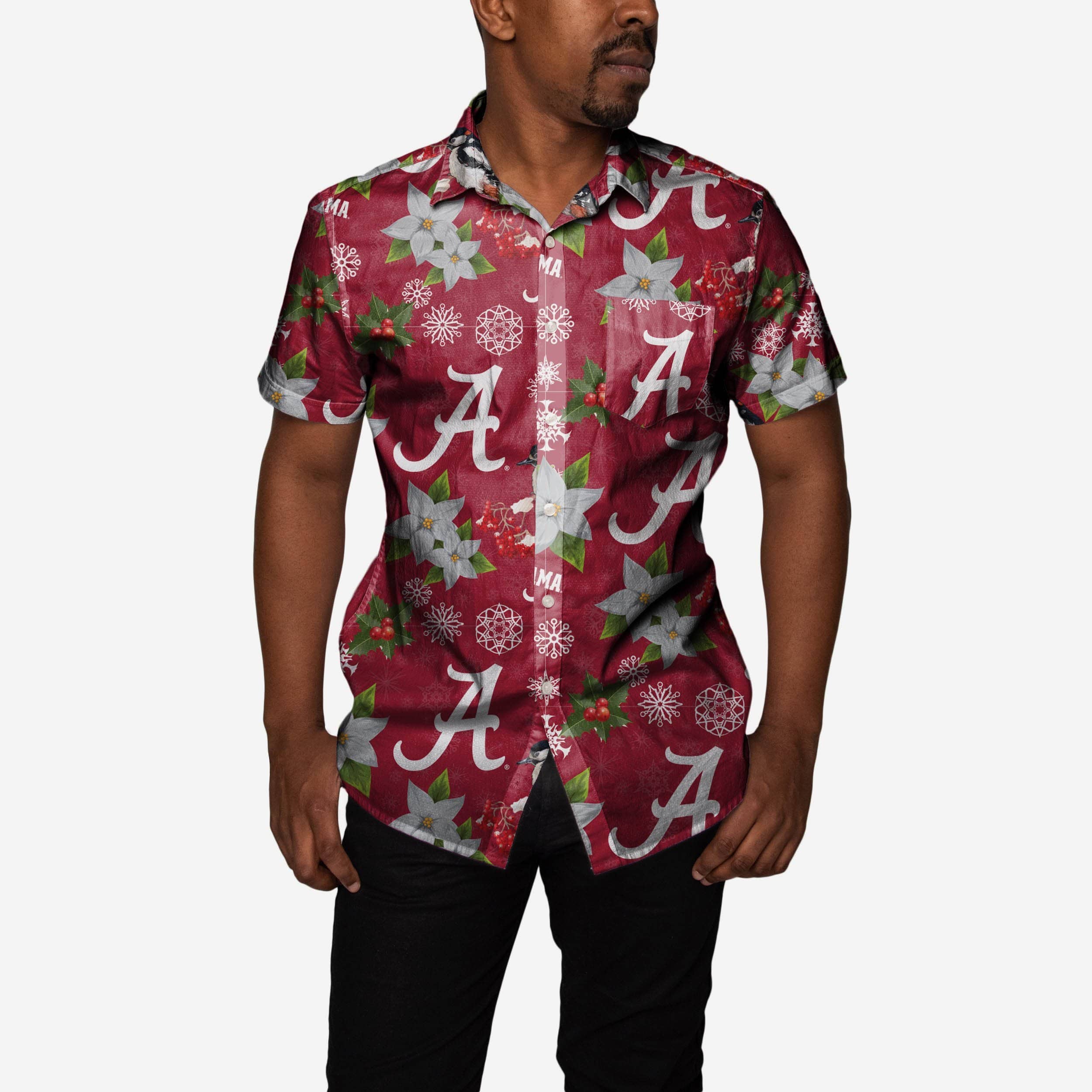 Alabama Crimson Tide Mistletoe Button Up Shirt, Mens Size: XL