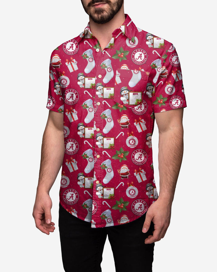 Alabama Crimson Tide Christmas Explosion Button Up Shirt FOCO M - FOCO.com