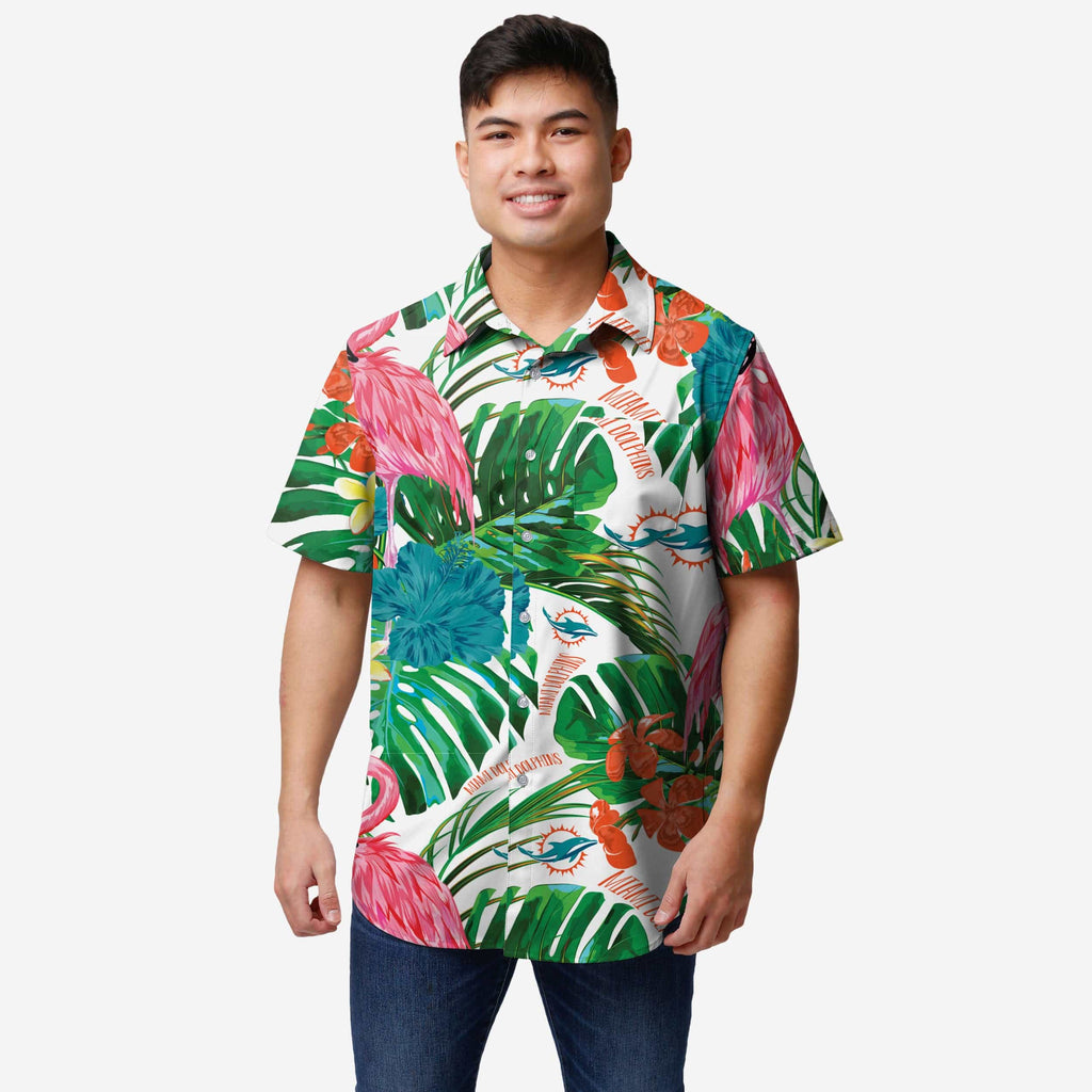 Miami Dolphins Flamingo Button Up Shirt FOCO S - FOCO.com