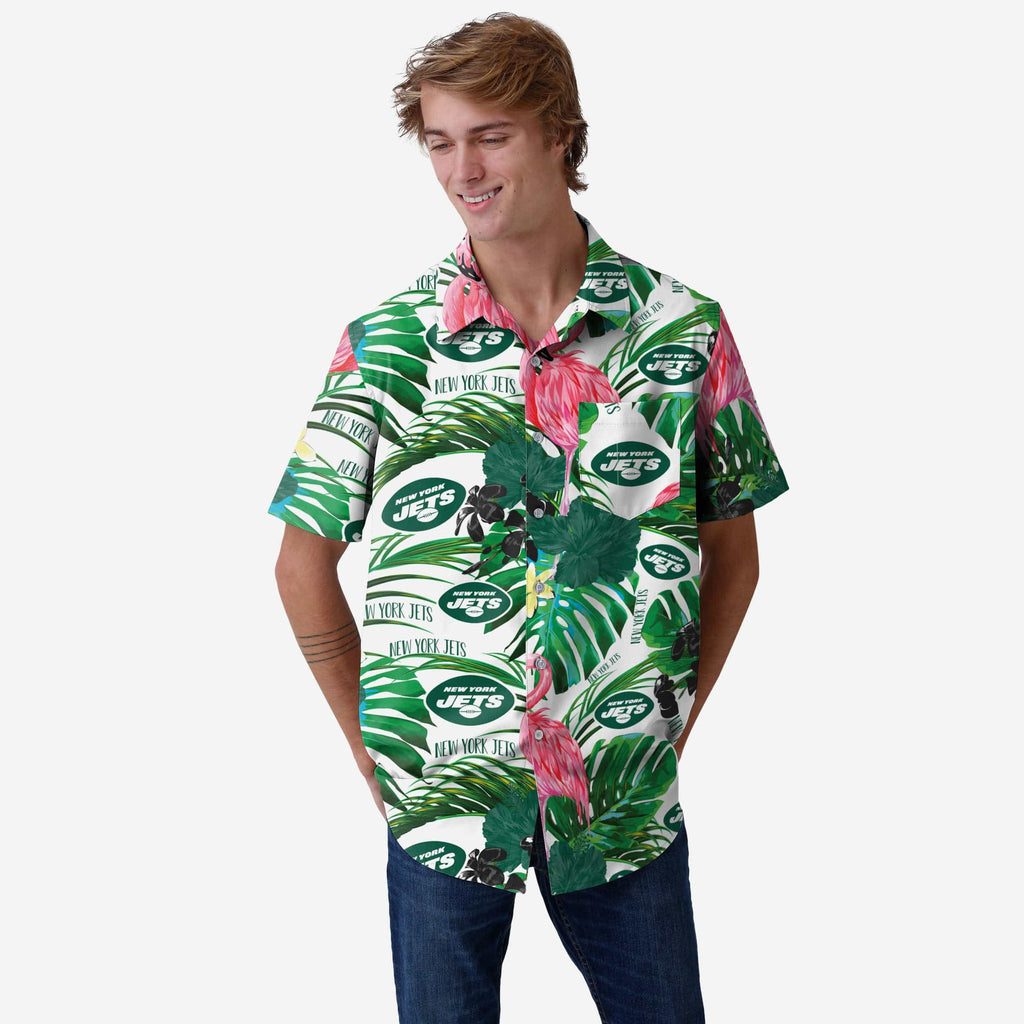 New York Jets Flamingo Button Up Shirt FOCO S - FOCO.com