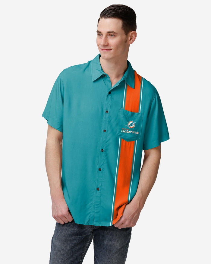 miami dolphins dress shirt Miami Dolphins Americana Cutter & Buck Skyline Recycled Gingham Mens Long Sleeve Button Down Dress Shirt