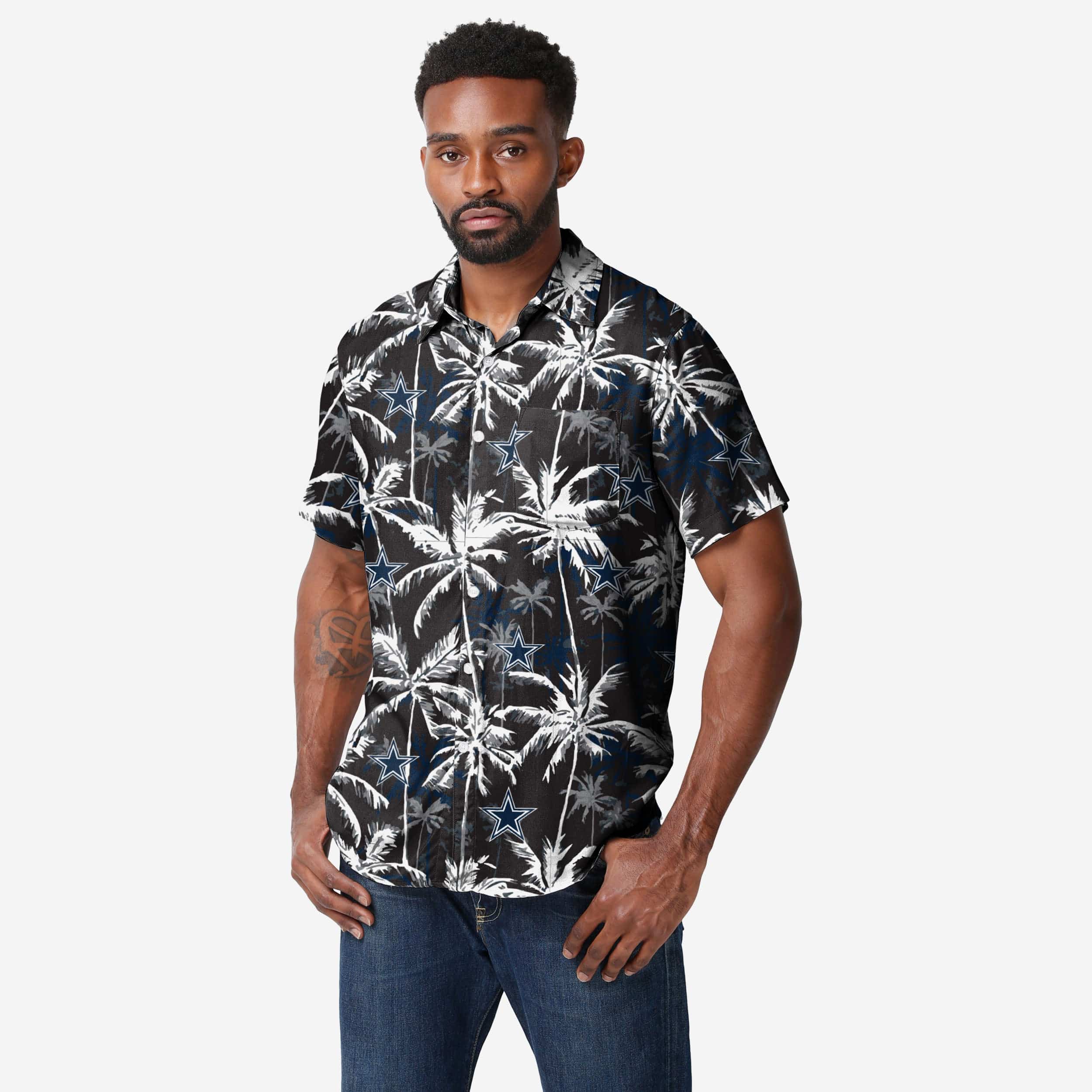 Dallas Cowboys Black Floral Button Up Shirt FOCO