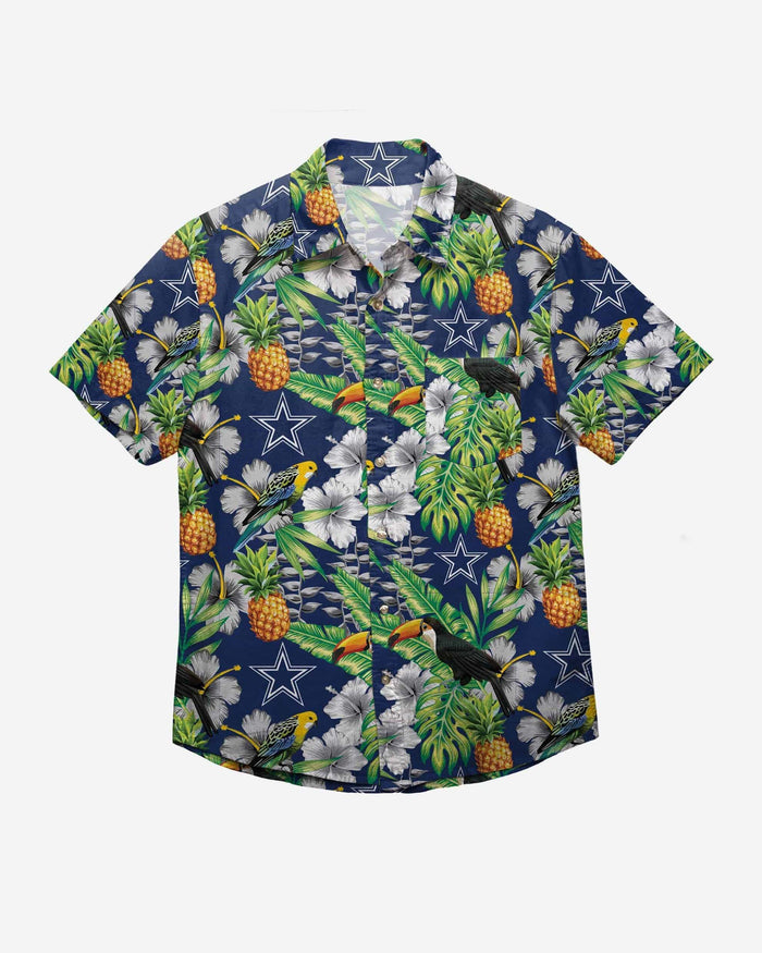 thumbnail interactive-video image 1 of Men's Team Logo Hibiscus Floral Button Up Shirt - Short Sleeve Hawaiian Style 1 of 9