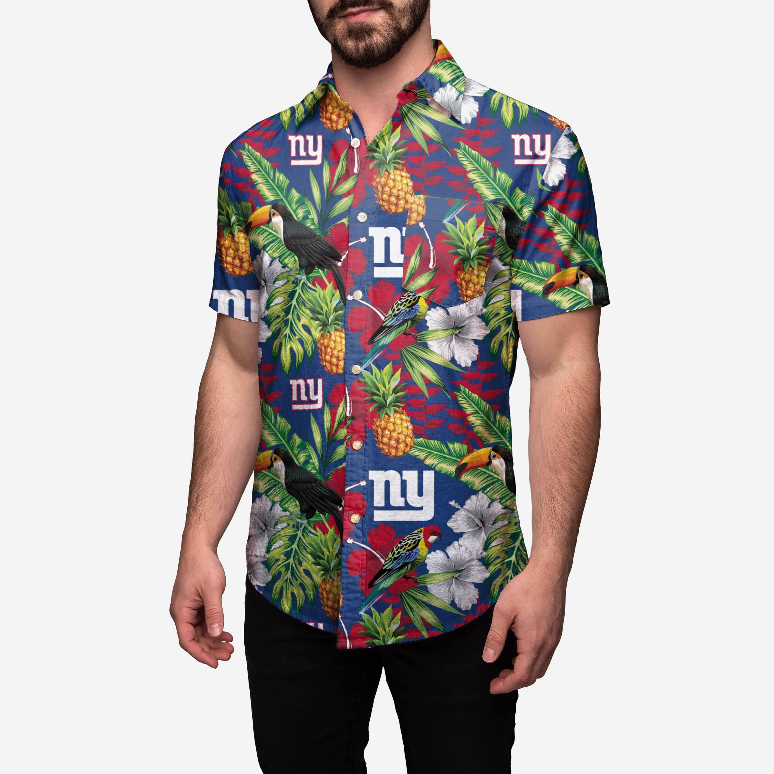 New York Giants Floral Button Up Shirt, Mens Size: 3XL