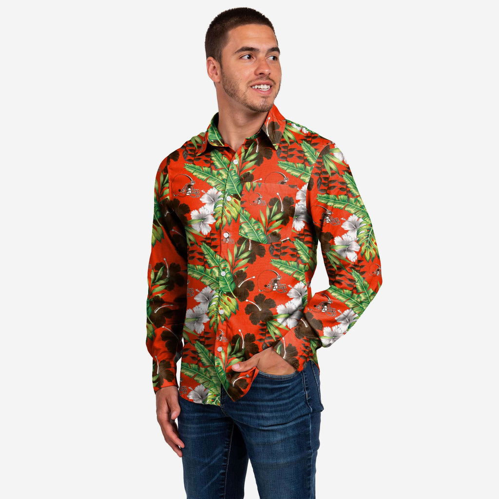 Cleveland Browns Long Sleeve Floral Button Up Shirt FOCO S - FOCO.com