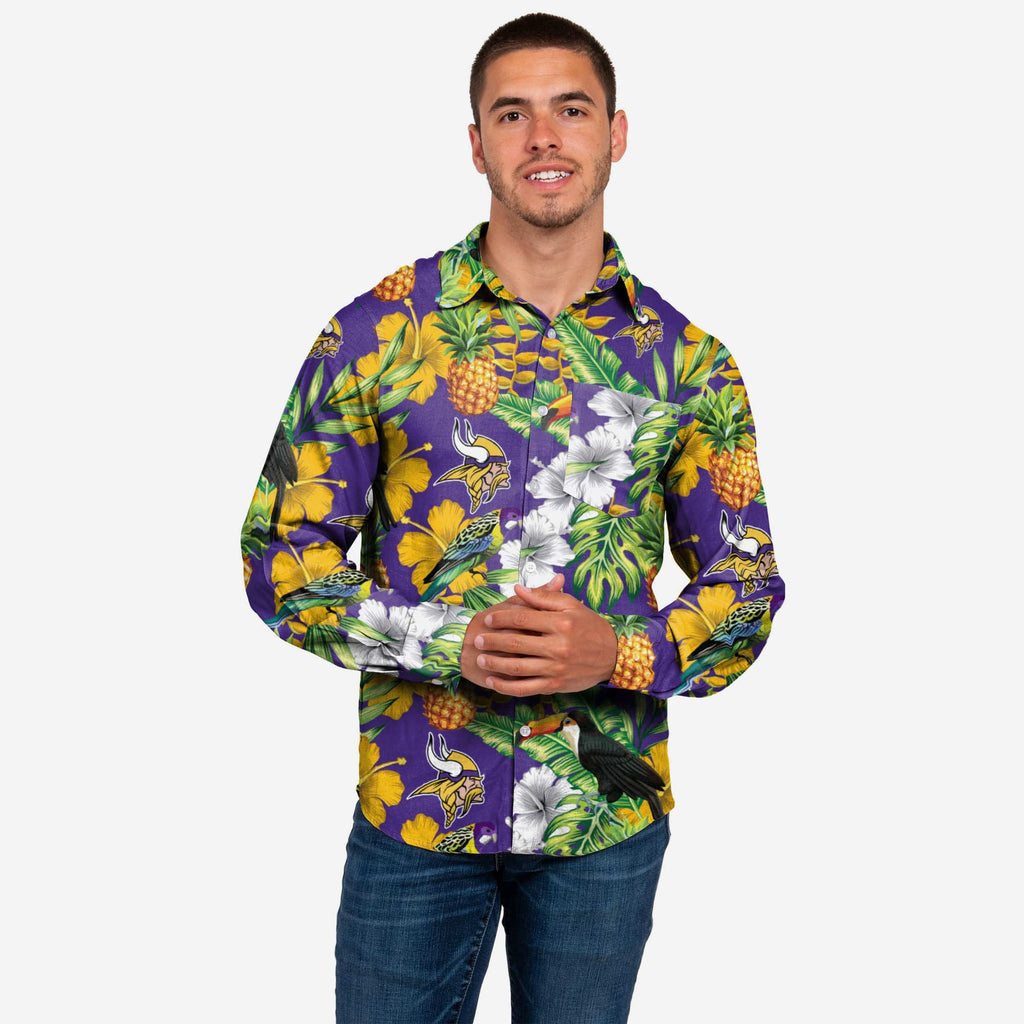 Minnesota Vikings Long Sleeve Floral Button Up Shirt FOCO S - FOCO.com