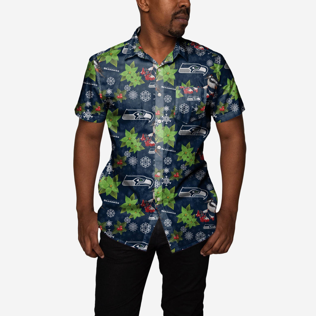 Seattle Seahawks Mistletoe Button Up Shirt FOCO S - FOCO.com