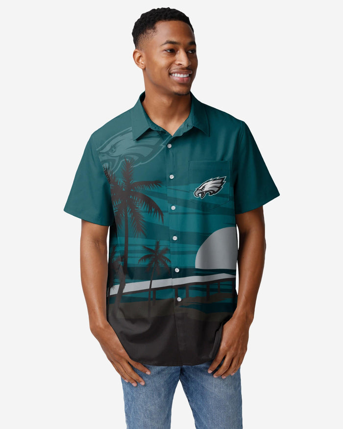 Philadelphia Eagles Tropical Sunset Button Up Shirt FOCO S - FOCO.com