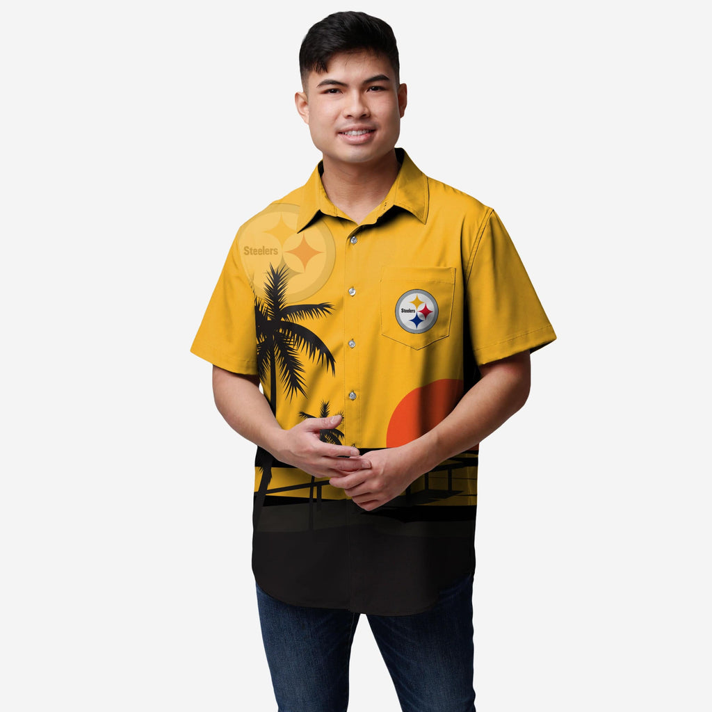Pittsburgh Steelers Tropical Sunset Button Up Shirt FOCO - FOCO.com