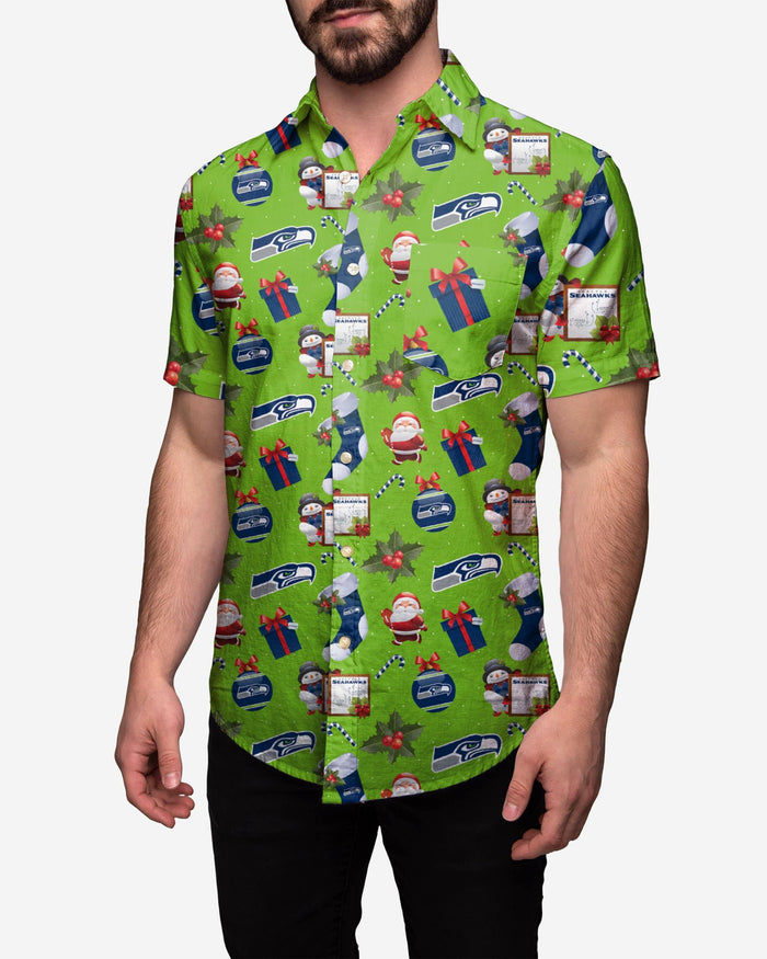 Seattle Seahawks Christmas Explosion Button Up Shirt FOCO 2XL - FOCO.com