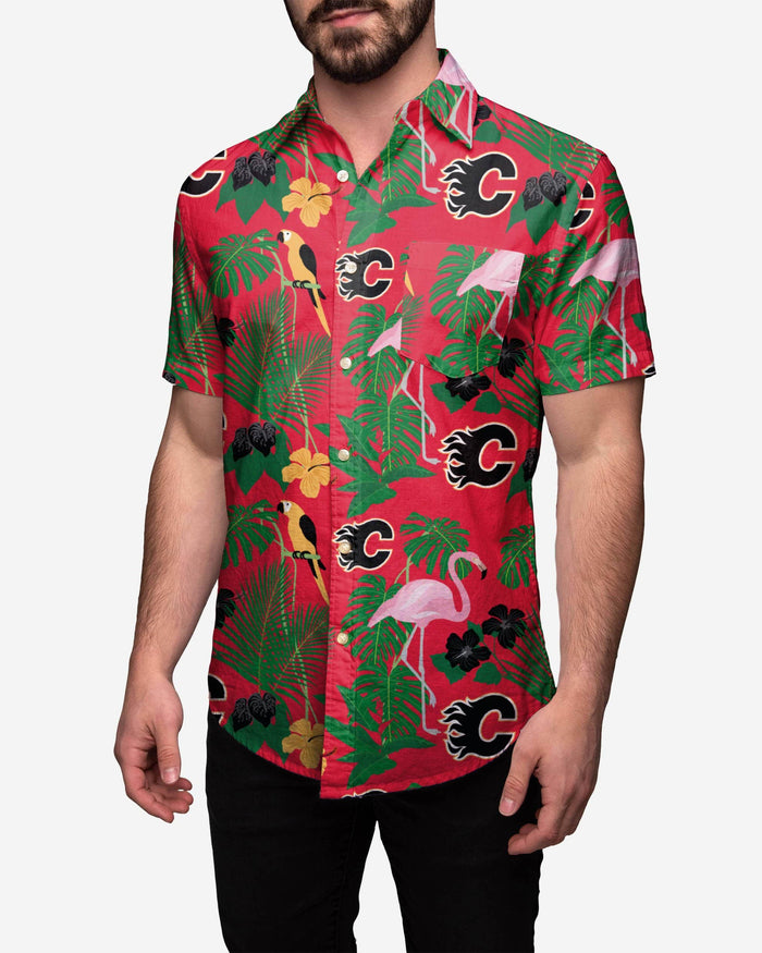 Calgary Flames Floral Button Up Shirt FOCO S - FOCO.com