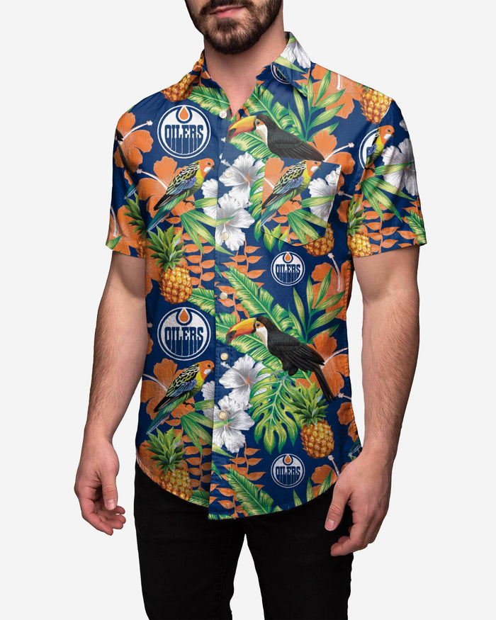 NCAA Gonzaga Bulldogs Floral Button-Up Shirt - Officially Licensed FOCO Apparel (Team Color, XL)