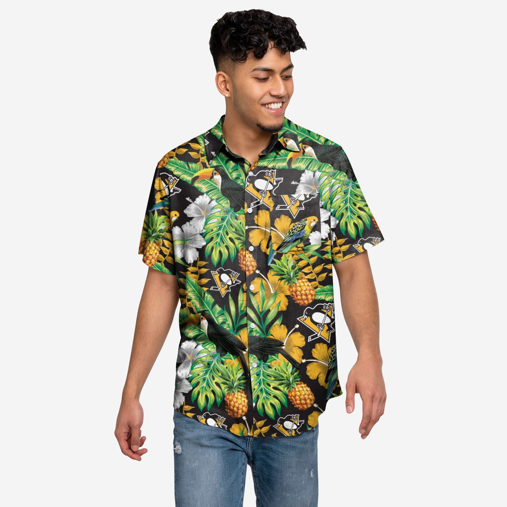 Pittsburgh Penguins Floral Button Up Shirt FOCO S - FOCO.com