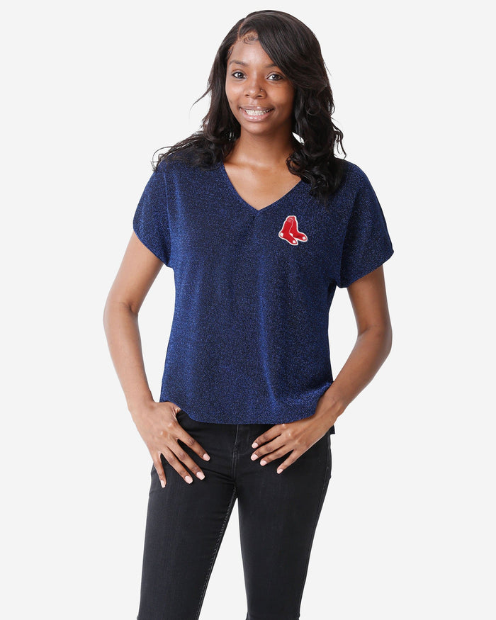 Boston Red Sox Womens Gametime Glitter V-Neck T-Shirt FOCO S - FOCO.com