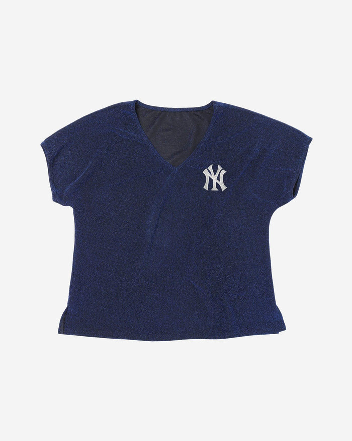 New York Yankees Womens Gametime Glitter V-Neck T-Shirt FOCO - FOCO.com