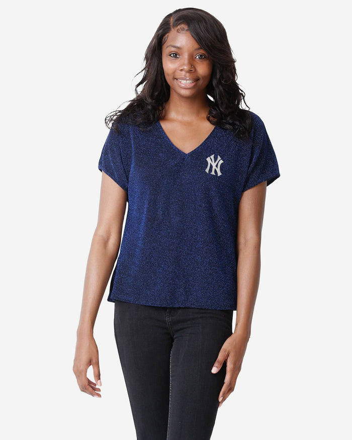 New York Yankees Womens Gametime Glitter V-Neck T-Shirt FOCO S - FOCO.com