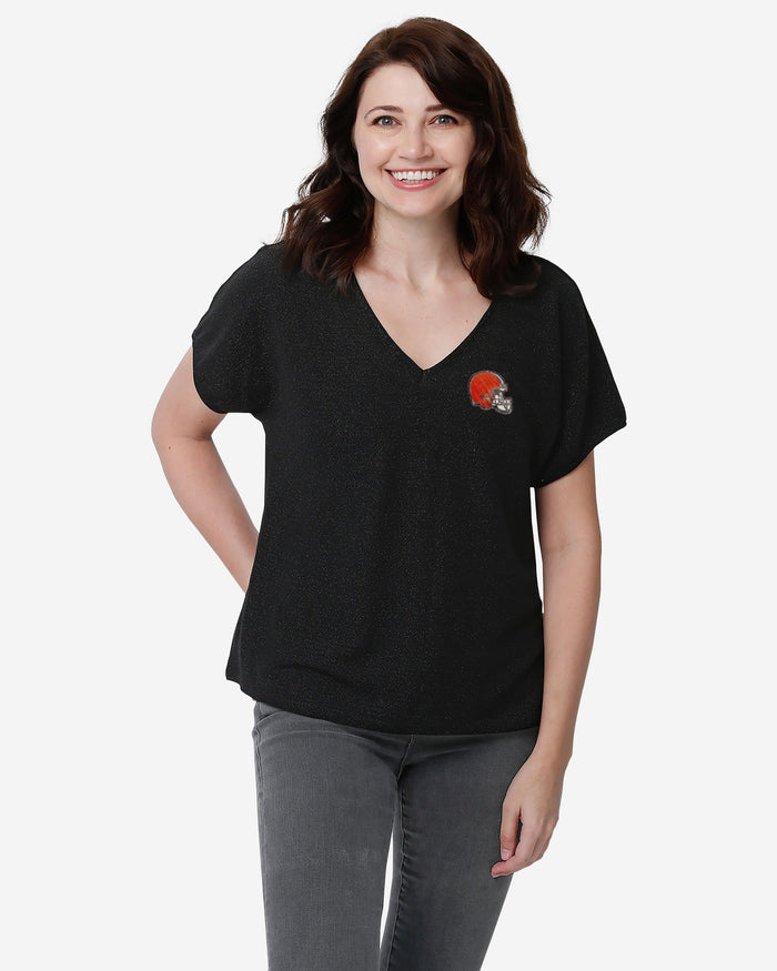 Cleveland Browns Womens Gametime Glitter V-Neck T-Shirt FOCO S - FOCO.com
