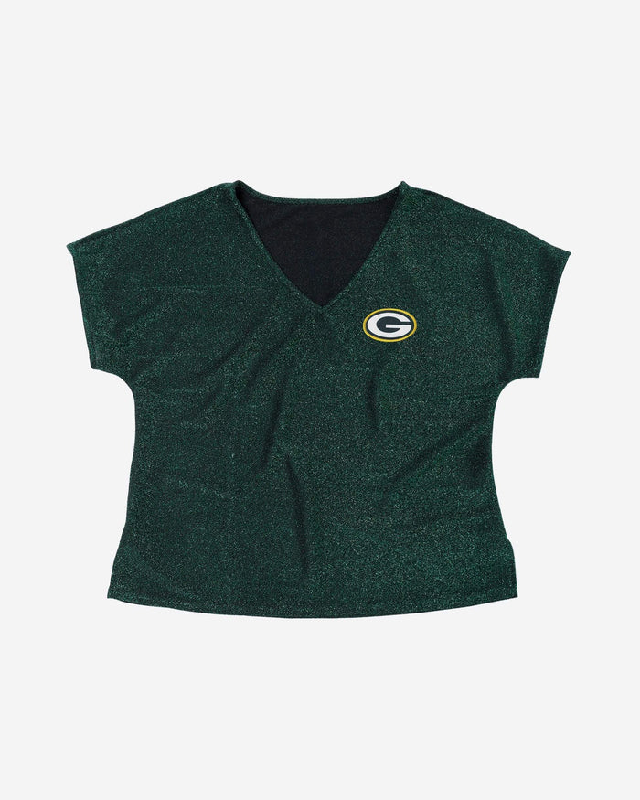 Green Bay Packers Womens Gametime Glitter V-Neck T-Shirt FOCO - FOCO.com
