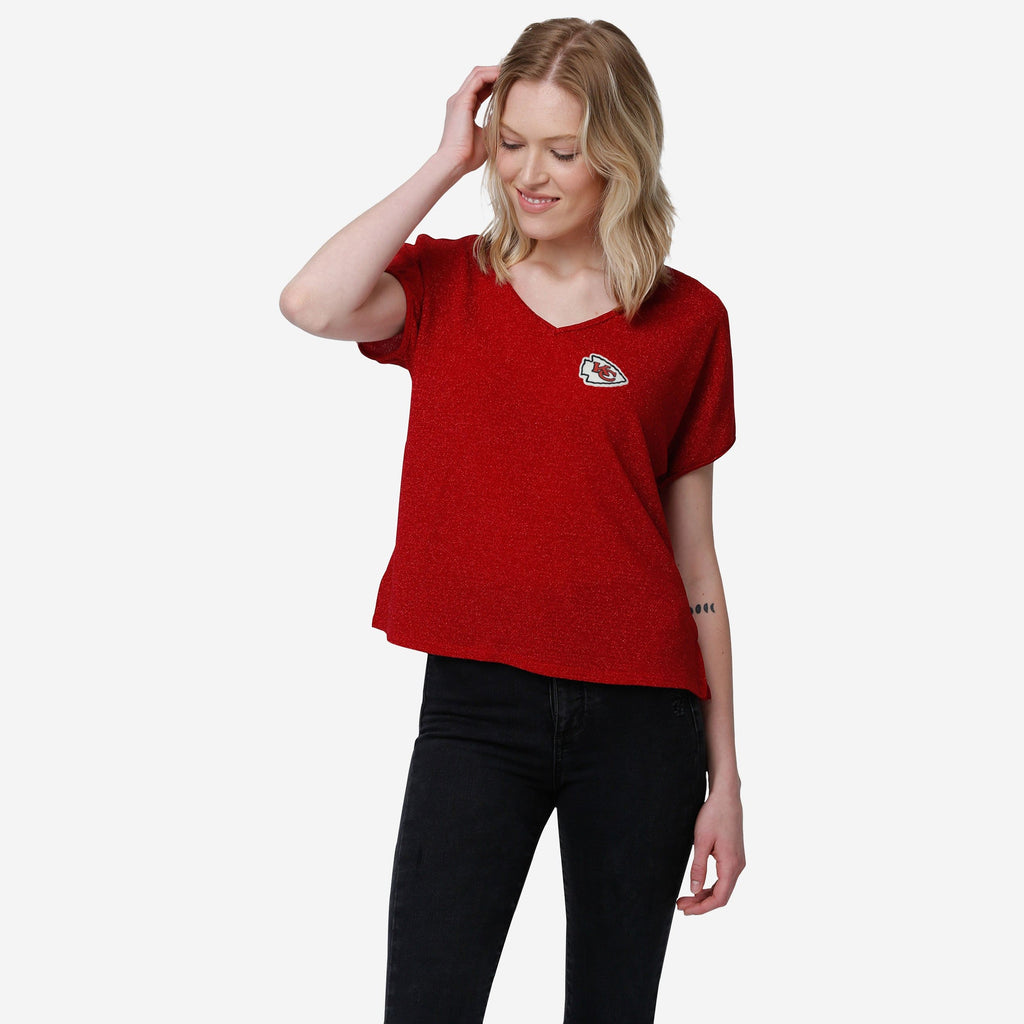 Kansas City Chiefs Womens Gametime Glitter V-Neck T-Shirt FOCO S - FOCO.com