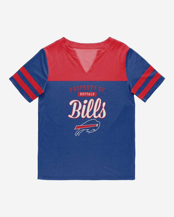 Buffalo Bills Womens Team Stripe Property Of V-Neck T-Shirt FOCO - FOCO.com