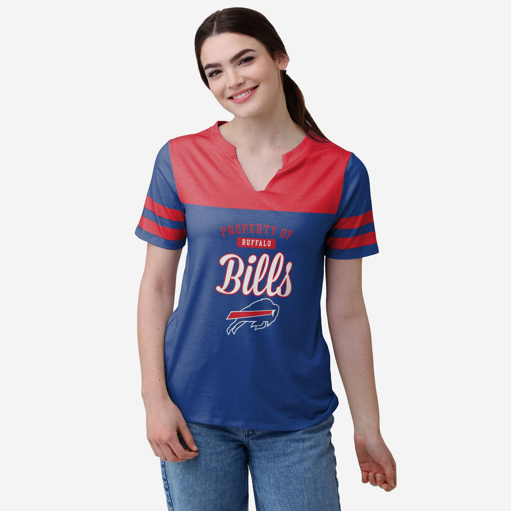 Buffalo Bills Womens Team Stripe Property Of V-Neck T-Shirt FOCO S - FOCO.com