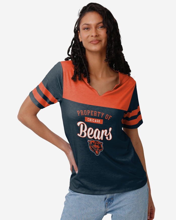 Chicago Bears Womens Team Stripe Property Of V-Neck T-Shirt FOCO S - FOCO.com