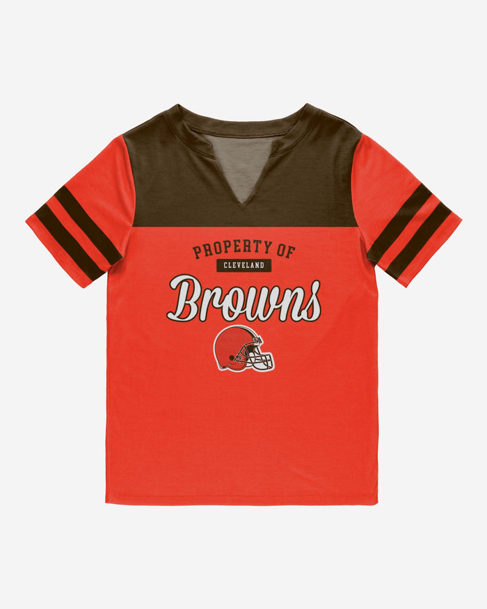 Cleveland Browns Womens Team Stripe Property Of V-Neck T-Shirt FOCO - FOCO.com