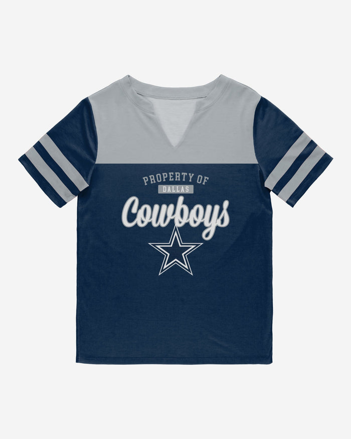 Dallas Cowboys Womens Team Stripe Property Of V-Neck T-Shirt FOCO - FOCO.com