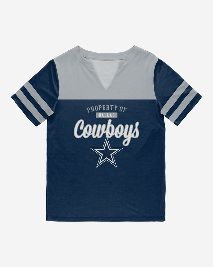 Dallas Cowboys Womens Team Stripe Property Of V-Neck T-Shirt FOCO - FOCO.com