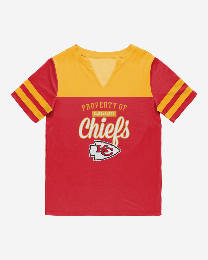 Kansas City Chiefs Womens Team Stripe Property Of V-Neck T-Shirt FOCO - FOCO.com