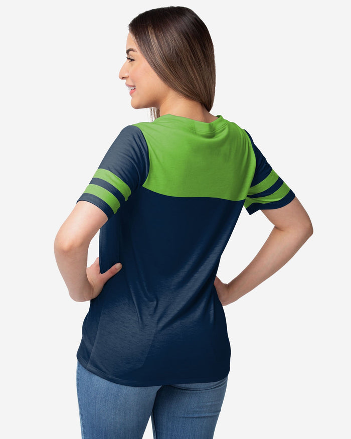 Seattle Seahawks Womens Team Stripe Property Of V-Neck T-Shirt FOCO - FOCO.com