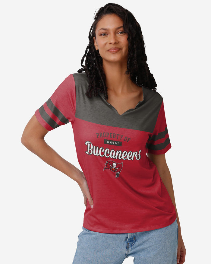 Tampa Bay Buccaneers NFL Womens Team Stripe Property of V-Neck T-Shirt