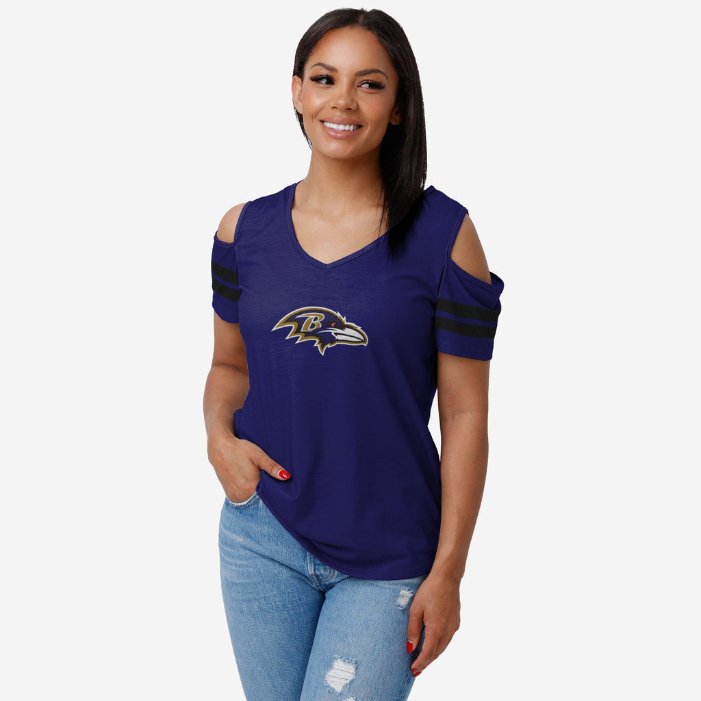 Baltimore Ravens Womens Cold Shoulder T-Shirt FOCO S - FOCO.com