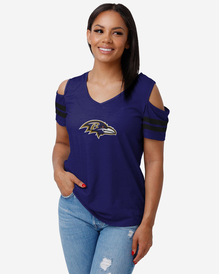 Baltimore Ravens Womens Cold Shoulder T-Shirt FOCO S - FOCO.com