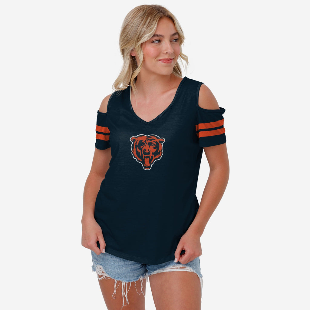 Chicago Bears Womens Cold Shoulder T-Shirt FOCO S - FOCO.com
