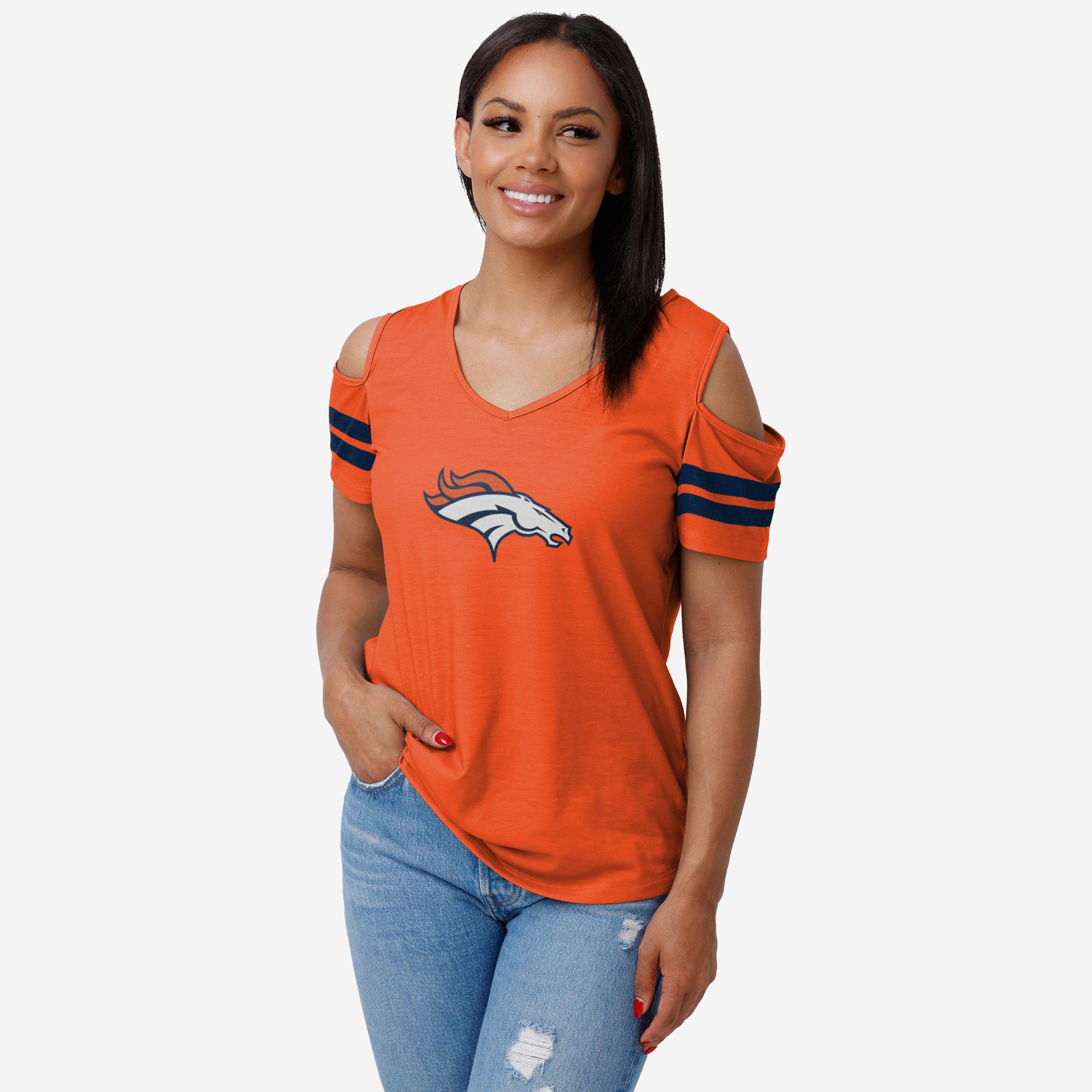Denver Broncos Womens Cold Shoulder T-Shirt, Size: XL