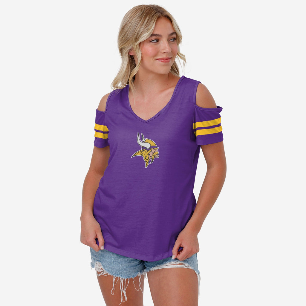Minnesota Vikings Womens Cold Shoulder T-Shirt FOCO S - FOCO.com