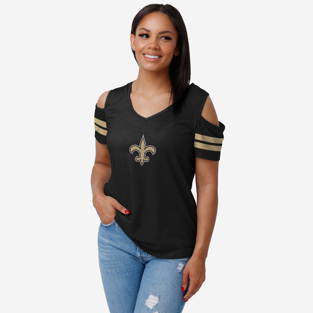 New Orleans Saints Womens Cold Shoulder T-Shirt FOCO S - FOCO.com