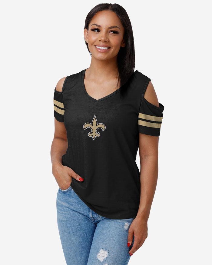 New Orleans Saints Womens Cold Shoulder T-Shirt FOCO S - FOCO.com