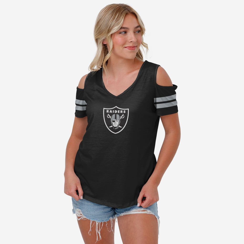 Las Vegas Raiders Womens Cold Shoulder T-Shirt FOCO S - FOCO.com