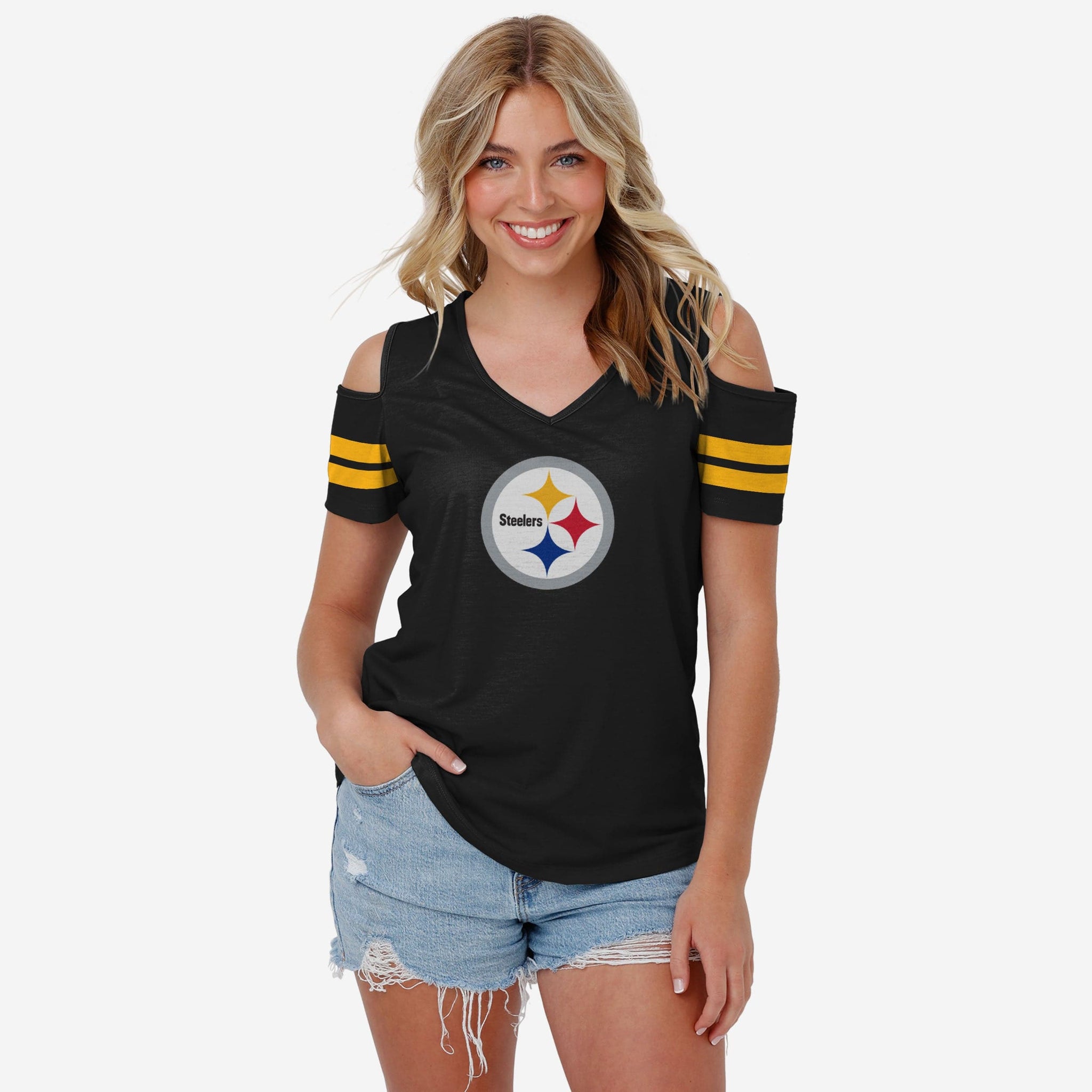 Pittsburgh Steelers Womens Cold Shoulder T-Shirt FOCO