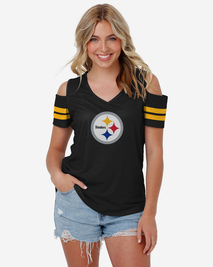 Pittsburgh Steelers Womens Cold Shoulder T-Shirt FOCO S - FOCO.com
