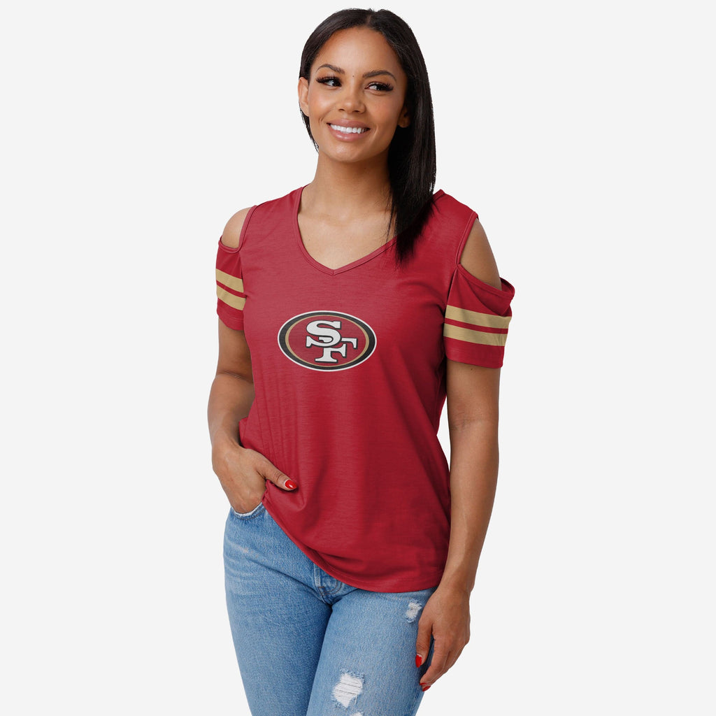 San Francisco 49ers Womens Cold Shoulder T-Shirt FOCO S - FOCO.com