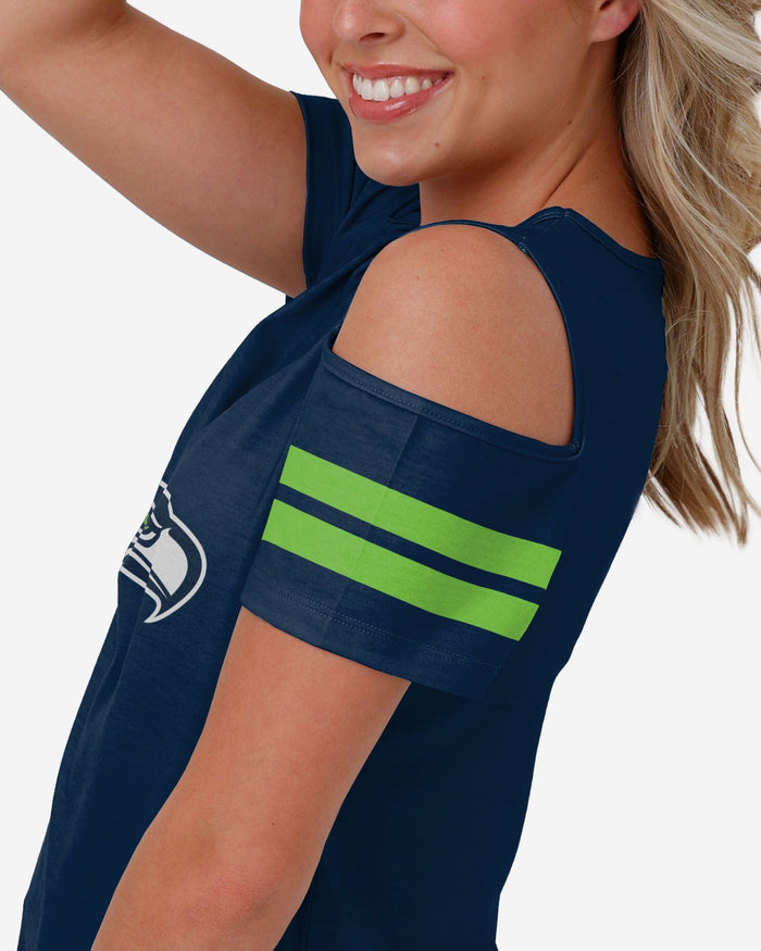Seattle Seahawks Womens Cold Shoulder T-Shirt FOCO - FOCO.com